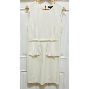 BCBGMAXAZRIA Cream White Dress Peplum Waist Cap Sleeve Knee Length Size 12